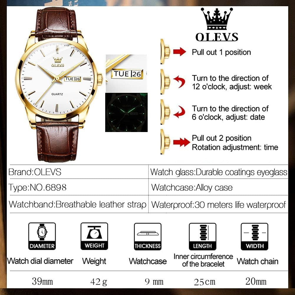 Waterproof Quartz Brown Leather Watch