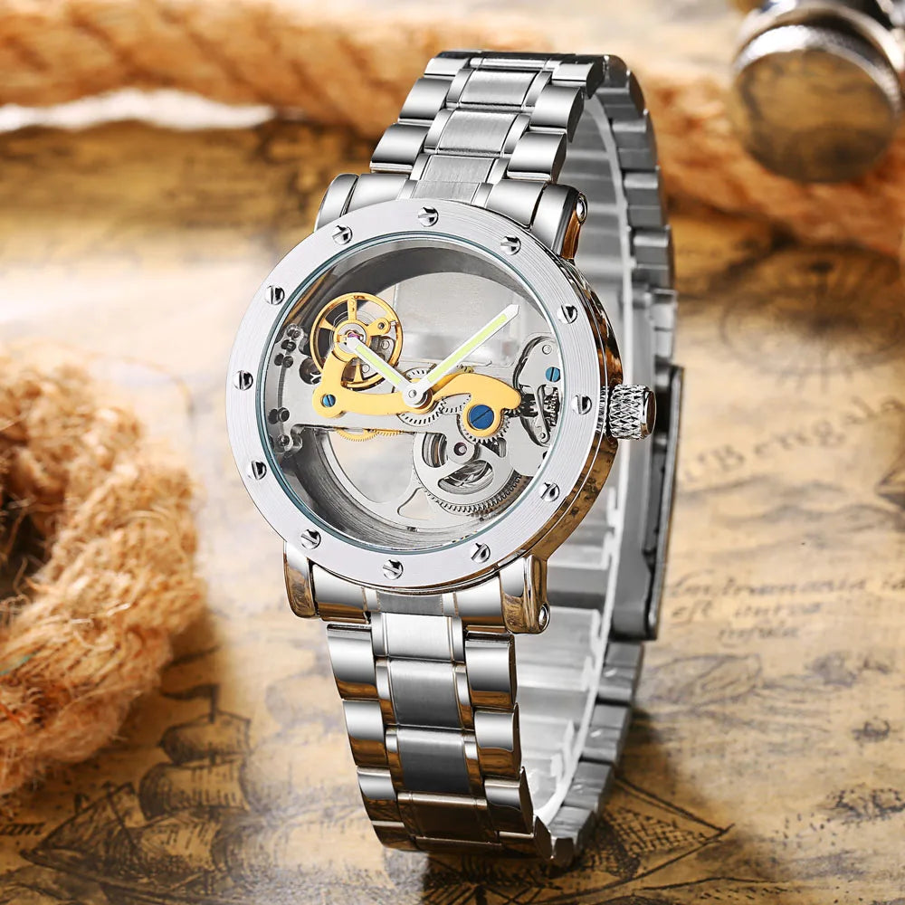 Mechanical Stainless Steel Transparent Automatic Watch